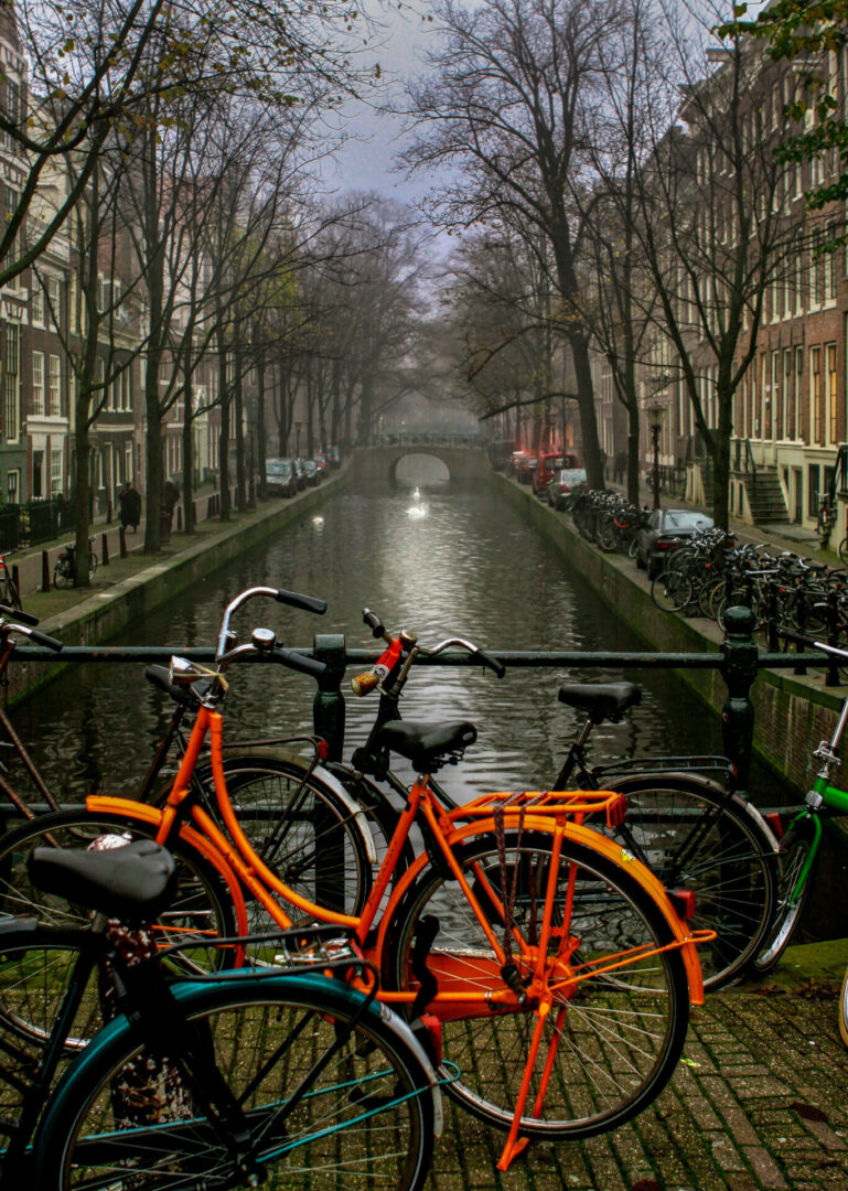 Bikes overlooking Amsterdam river